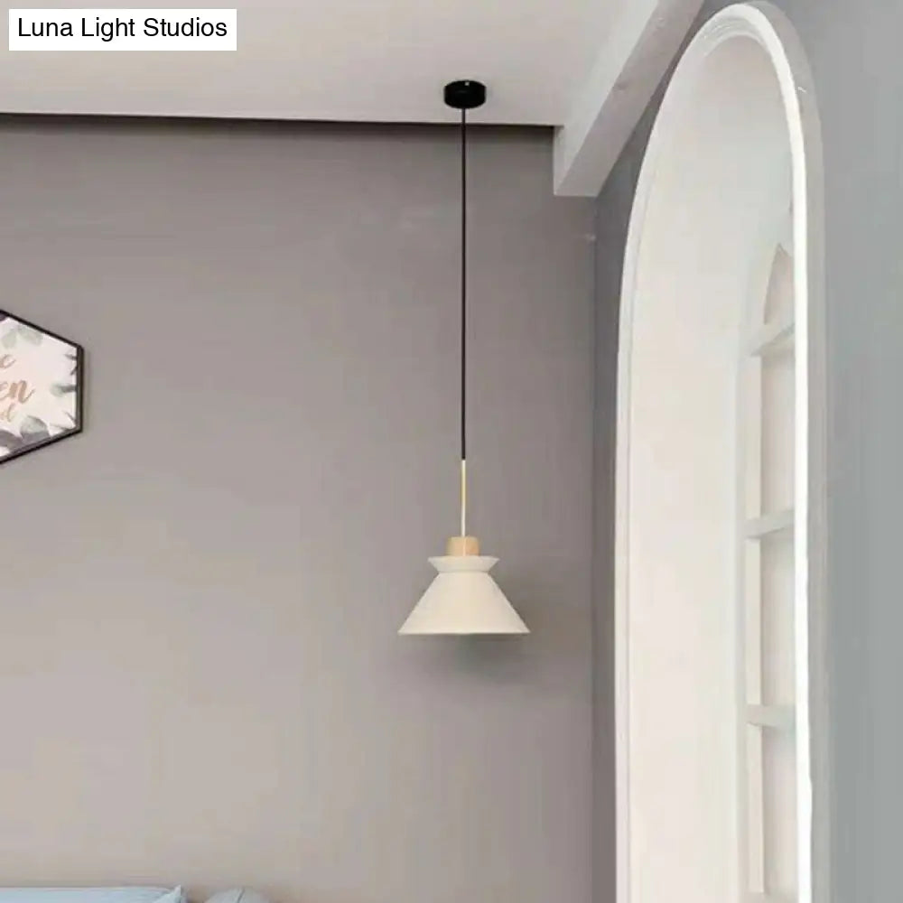 Concrete Cone Pendant Light with Wood Accent for Kitchen Island and Dining Space | Modern Single Fixture in Gray White or Pink | Thomler