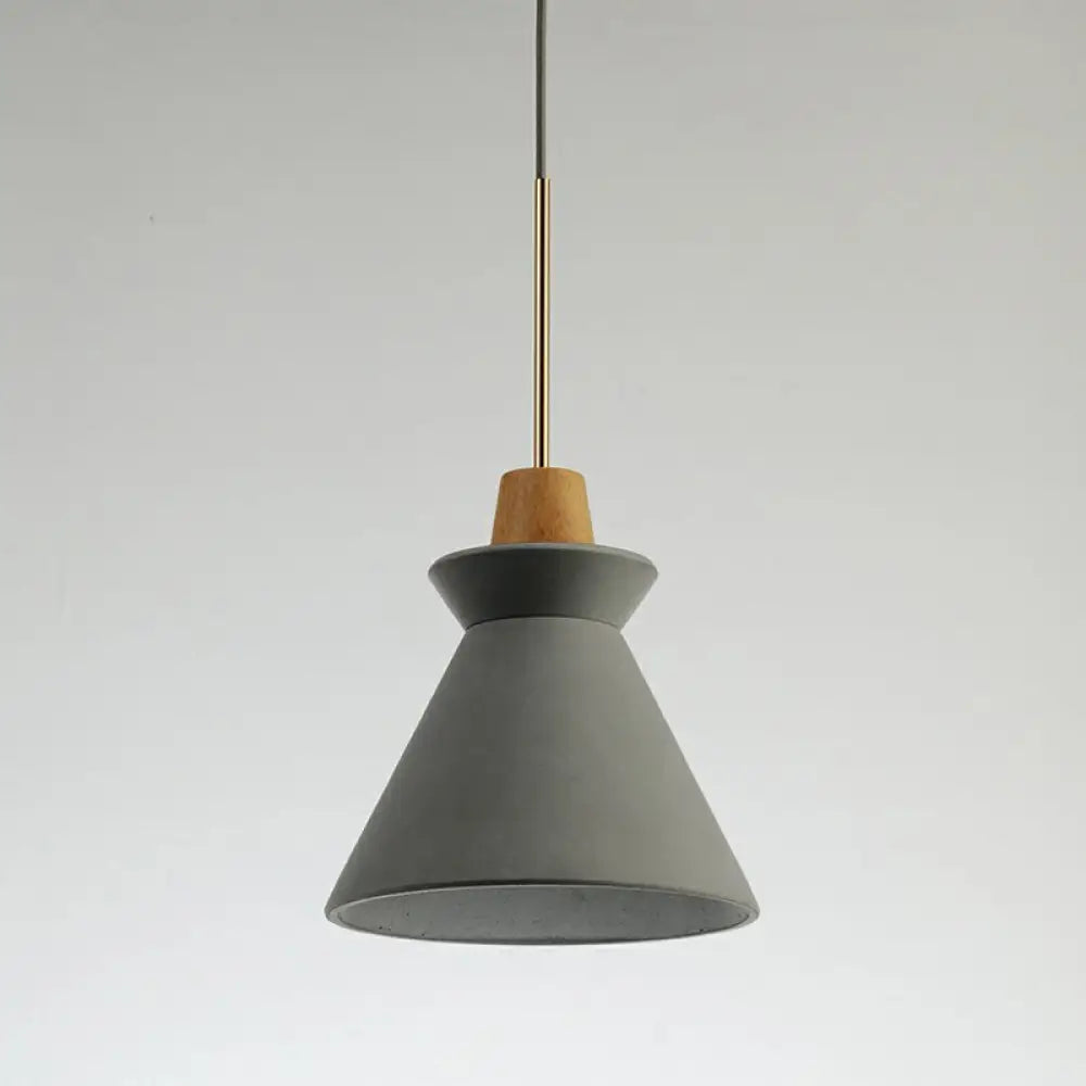 Concrete Cone Pendant Light with Wood Accent for Kitchen Island and Dining Space | Modern Single Fixture in Gray White or Pink | Thomler