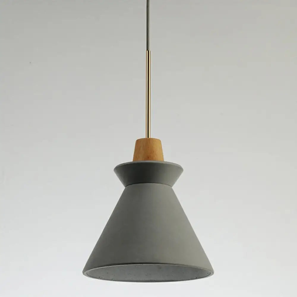 Concrete Cone Pendant Light with Wood Accent for Kitchen Island and Dining Space | Modern Single Fixture in Gray White or Pink | Thomler