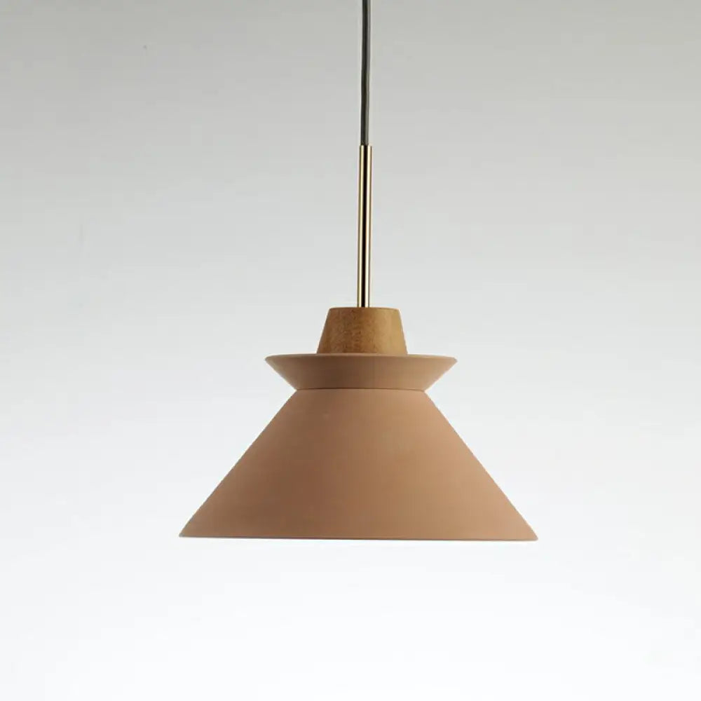 Concrete Cone Pendant Light with Wood Accent for Kitchen Island and Dining Space | Modern Single Fixture in Gray White or Pink | Thomler