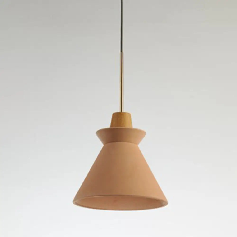 Concrete Cone Pendant Light with Wood Accent for Kitchen Island and Dining Space | Modern Single Fixture in Gray White or Pink | Thomler