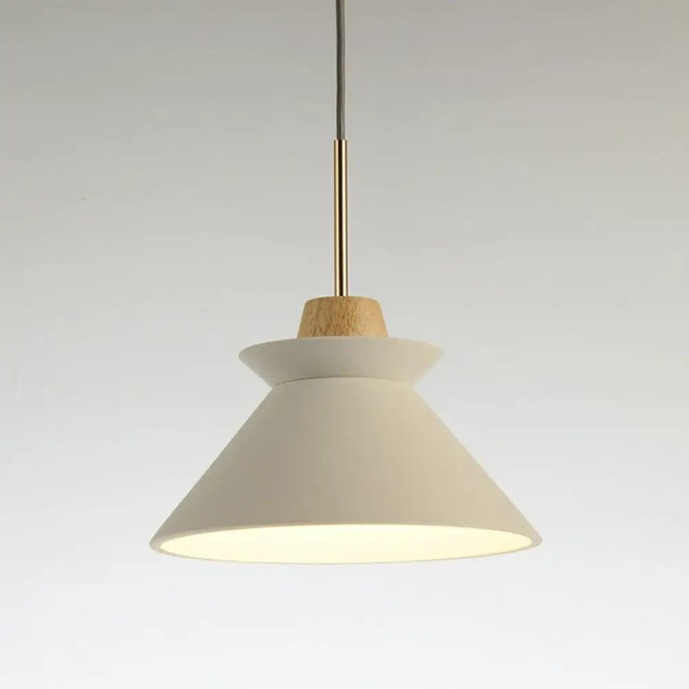Concrete Cone Pendant Light with Wood Accent for Kitchen Island and Dining Space | Modern Single Fixture in Gray White or Pink | Thomler
