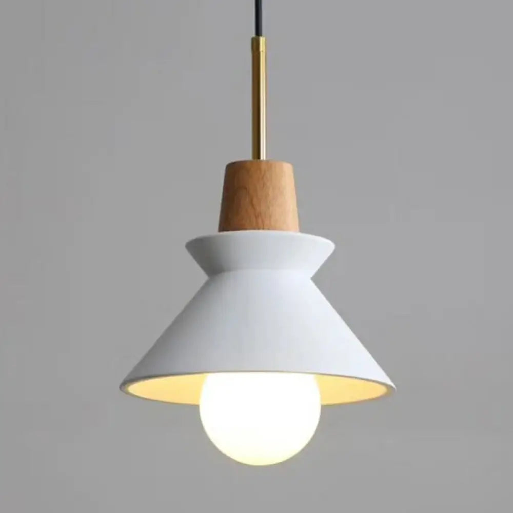 Concrete Cone Pendant Light with Wood Accent for Kitchen Island and Dining Space | Modern Single Fixture in Gray White or Pink | Thomler