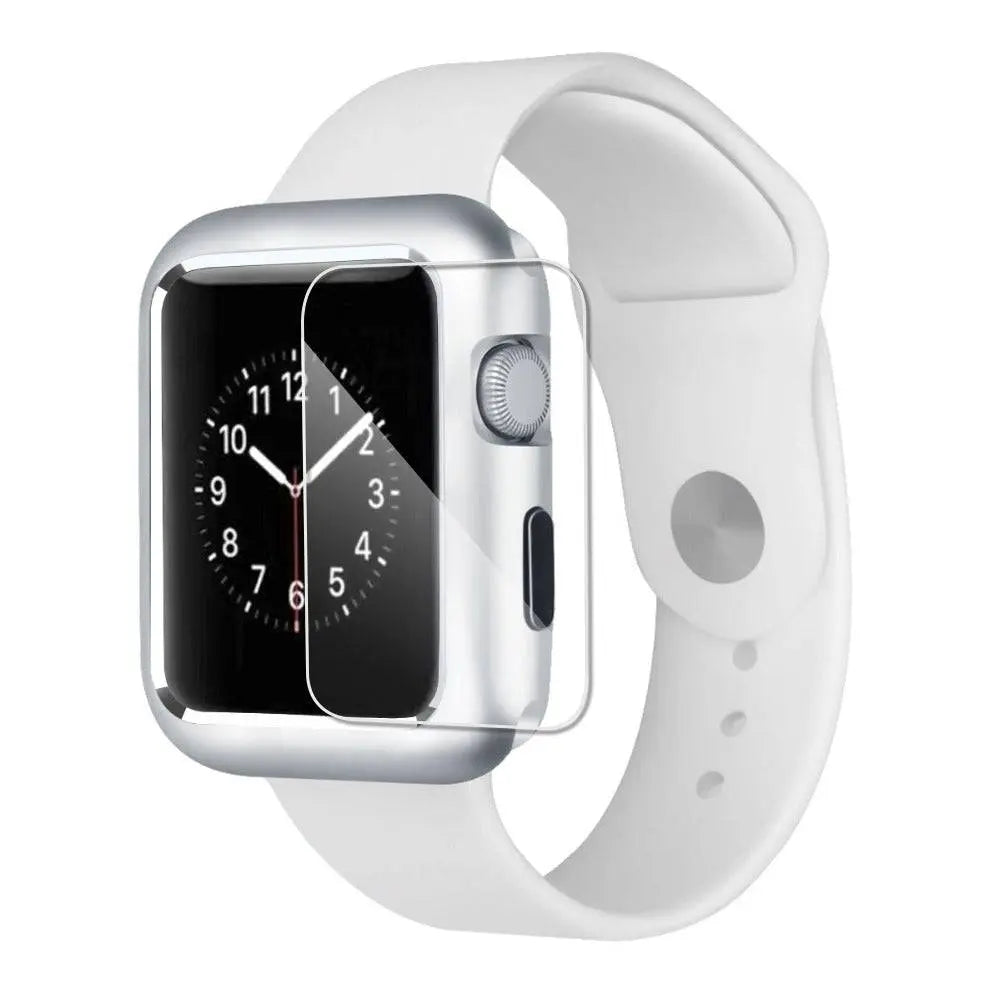 Armored Tempered Glass Watch Shield with Metal-Look Bumper Cover for Apple Watch 38mm-44mm Series 1-6 | Thomler