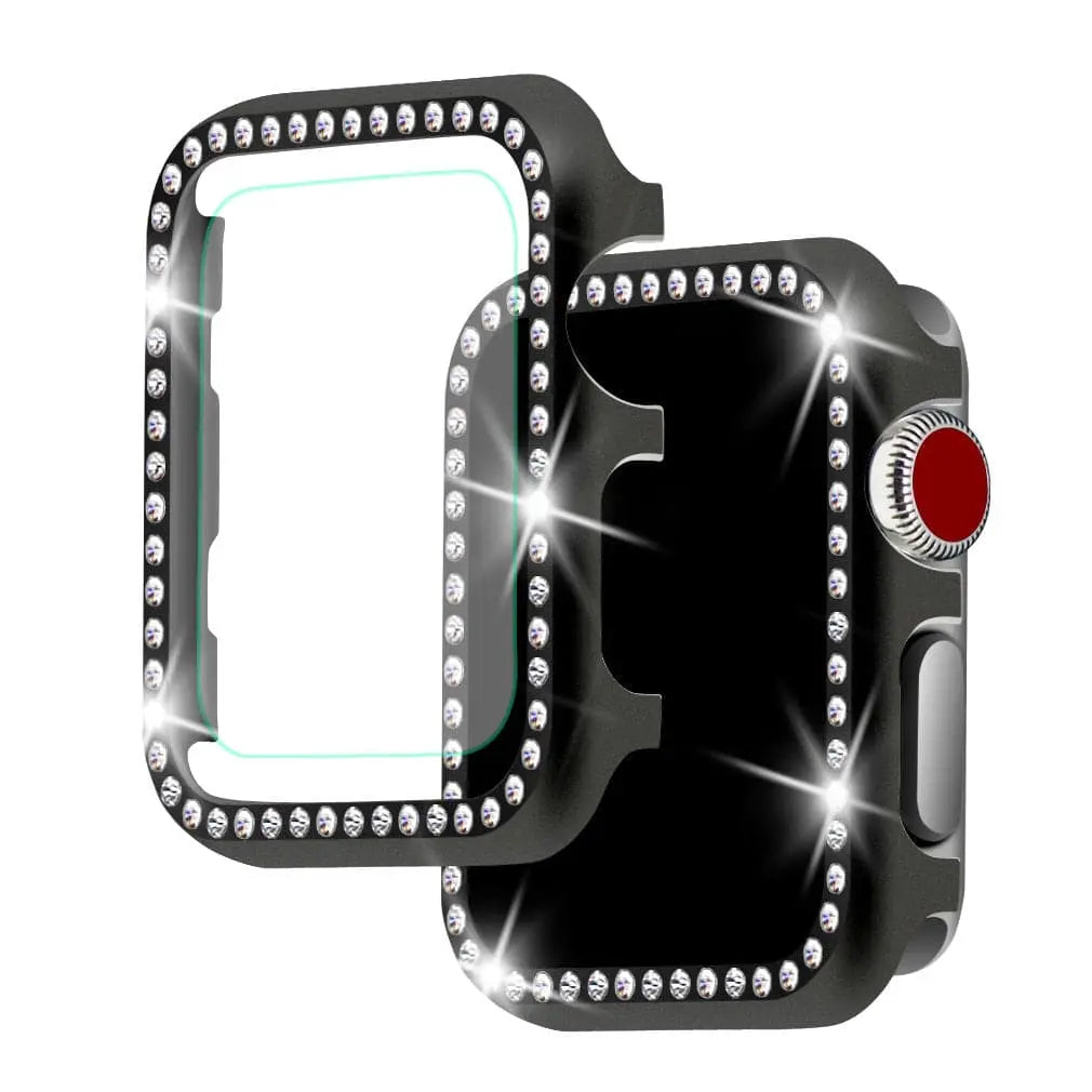 Crystal-Accented Protective Shell for Apple Smartwatch – 38mm 40mm 42mm 44mm Sizes – Jewelry-Style Bezel Guard with Tempered Screen Shield | Thomler