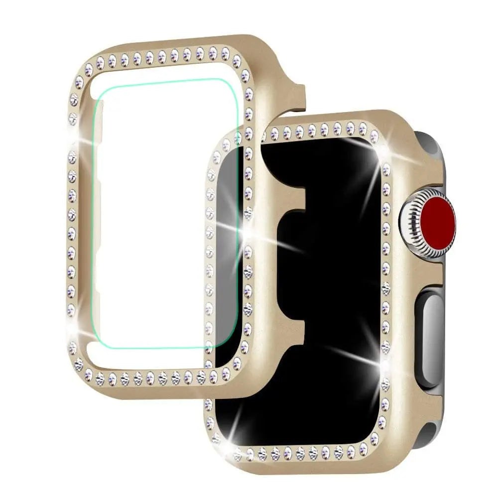 Crystal-Accented Protective Shell for Apple Smartwatch – 38mm 40mm 42mm 44mm Sizes – Jewelry-Style Bezel Guard with Tempered Screen Shield | Thomler