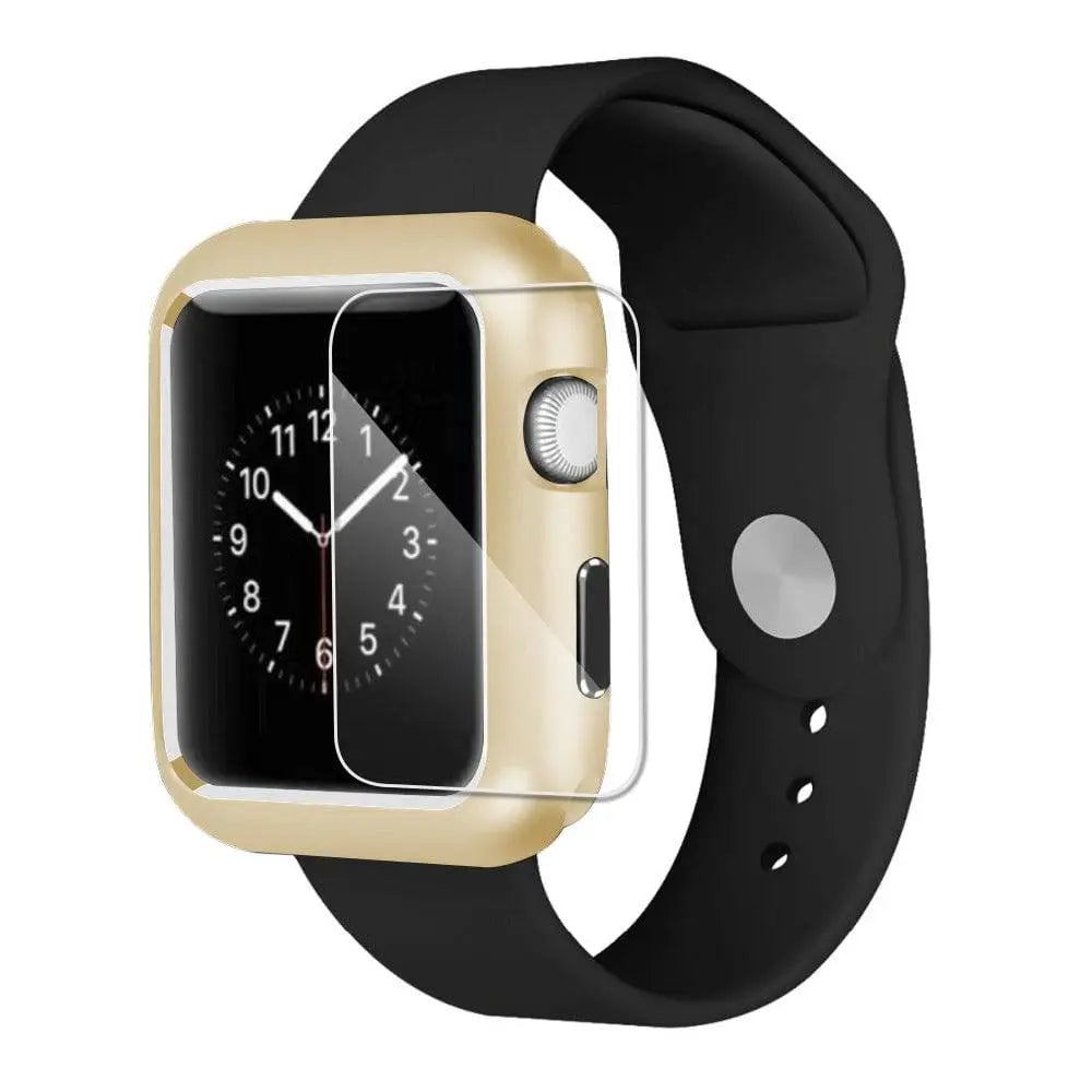 Armored Tempered Glass Watch Shield with Metal-Look Bumper Cover for Apple Watch 38mm-44mm Series 1-6 | Thomler