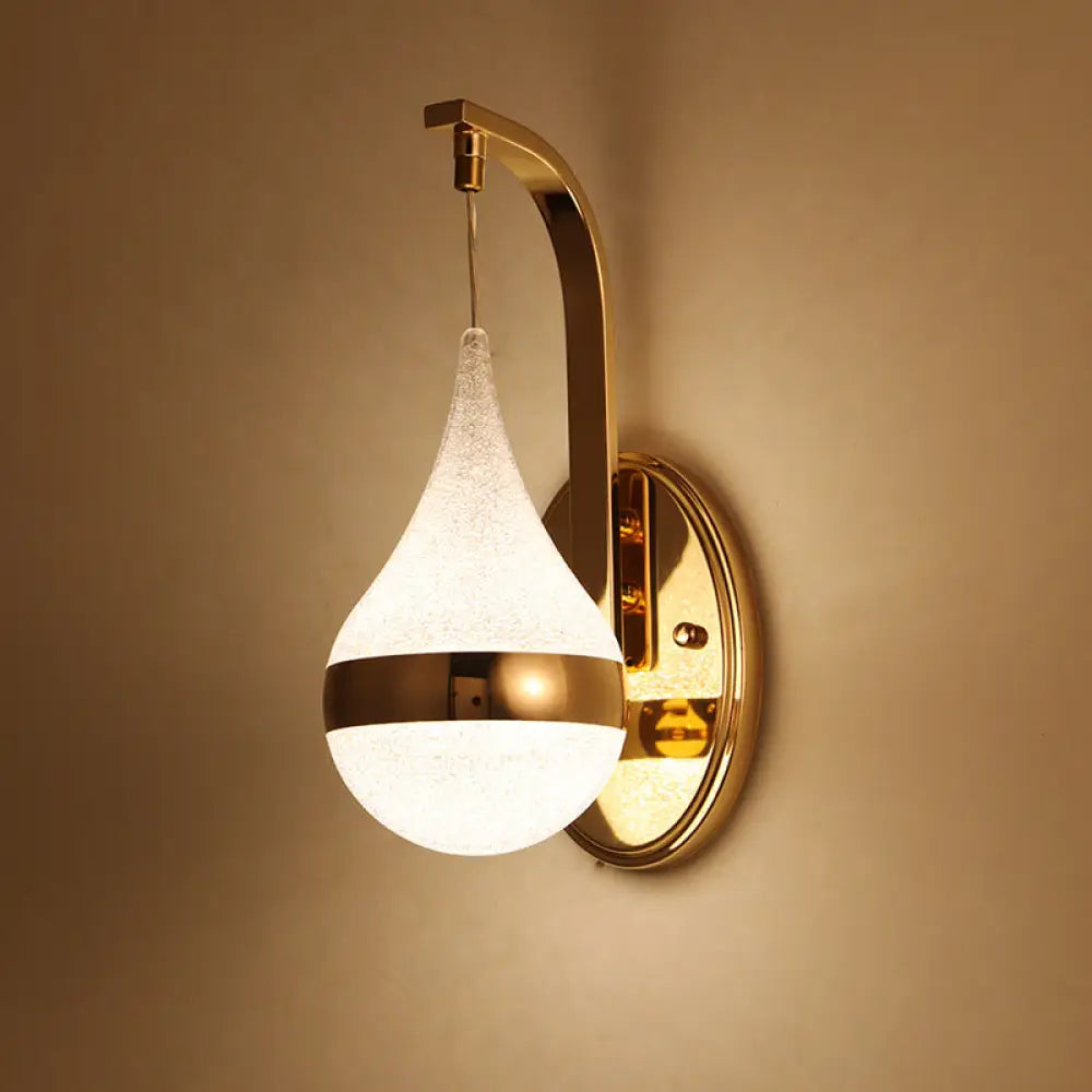 Contemporary LED Wall Sconce Teardrop Acrylic Shade Brass Finish Backplate | Ambient Hallway Bedroom Lighting Fixture | Energy-Efficient | Thomler