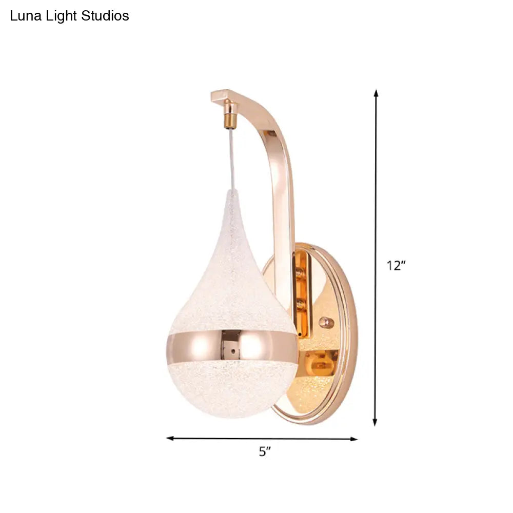 Contemporary LED Wall Sconce Teardrop Acrylic Shade Brass Finish Backplate | Ambient Hallway Bedroom Lighting Fixture | Energy-Efficient | Thomler