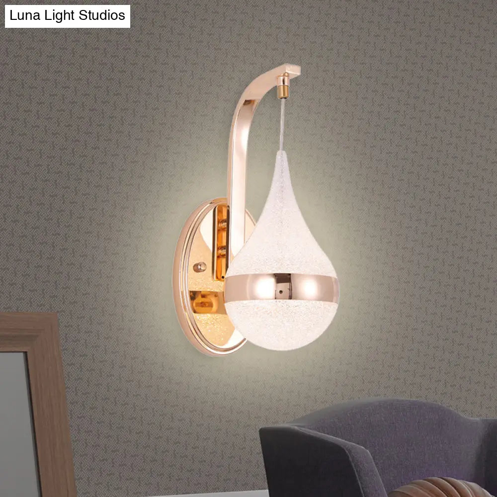 Contemporary LED Wall Sconce Teardrop Acrylic Shade Brass Finish Backplate | Ambient Hallway Bedroom Lighting Fixture | Energy-Efficient | Thomler