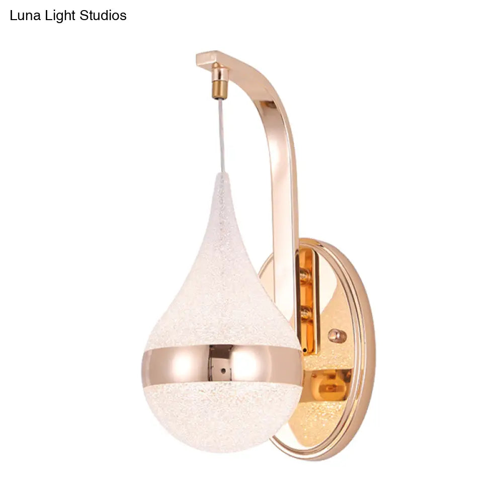 Contemporary LED Wall Sconce Teardrop Acrylic Shade Brass Finish Backplate | Ambient Hallway Bedroom Lighting Fixture | Energy-Efficient | Thomler