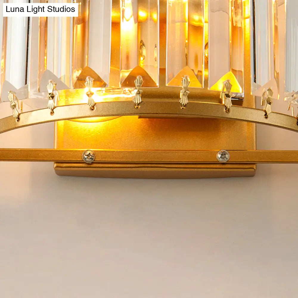 Crystal Drum Wall Sconce for Living Room | Single-Light Fixture with Clear Shade | Gold Finish Indoor Lighting | Compatible with E12/E14 | Thomler