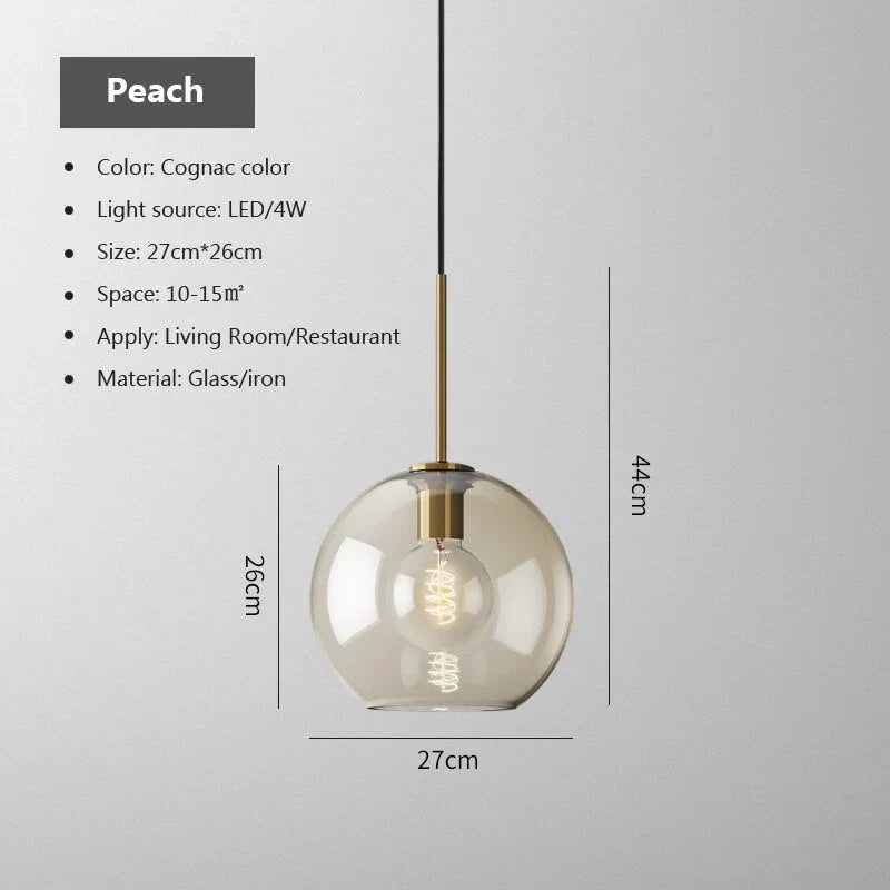 Pendant Light Glass 7.9 in Cognac Copper Dining Room Kitchen Island Hanging Ceiling Fixture Modern Minimalist | Thomler