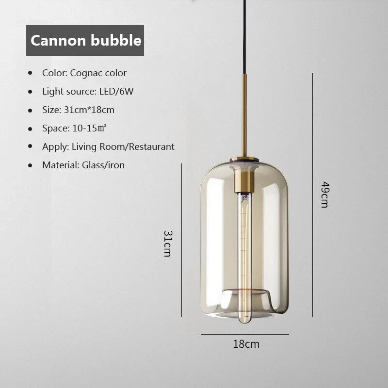 Pendant Light Glass 7.9 in Cognac Copper Dining Room Kitchen Island Hanging Ceiling Fixture Modern Minimalist | Thomler