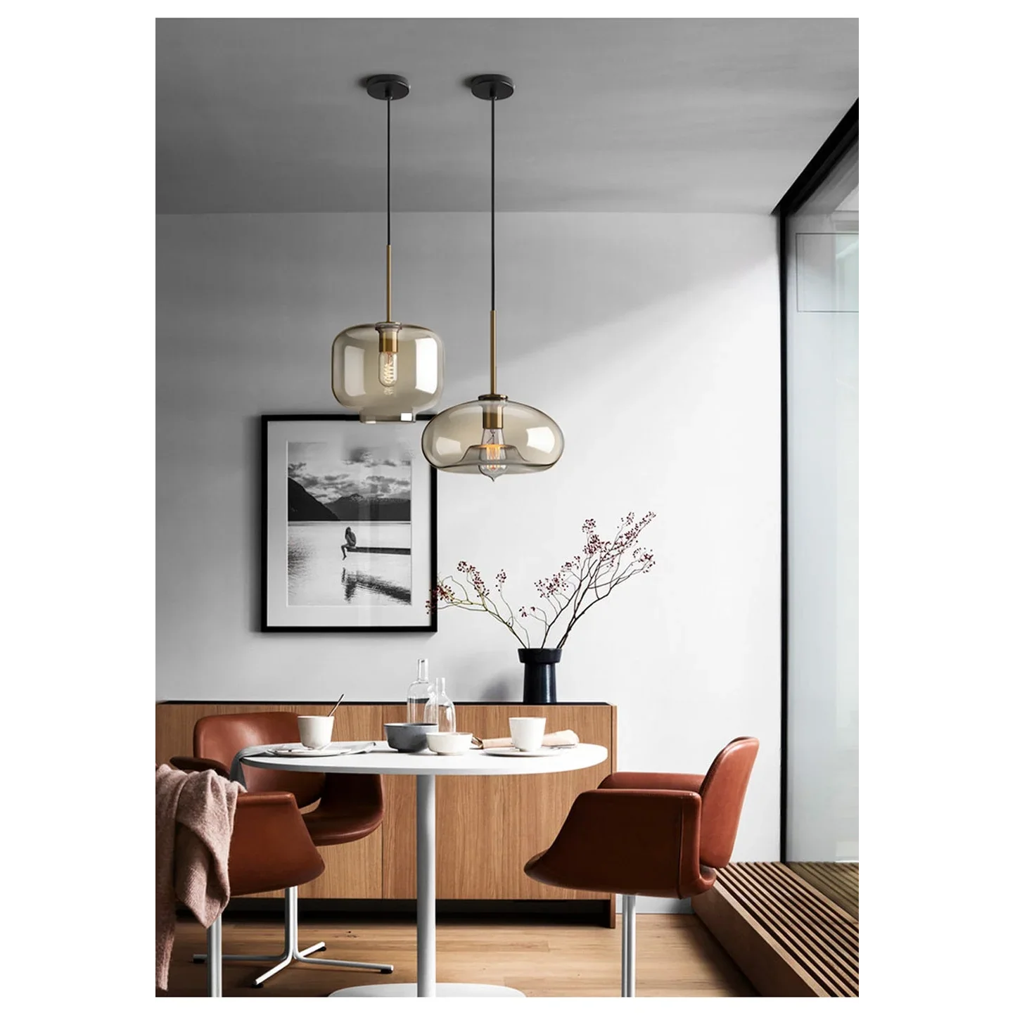 Pendant Light Glass 7.9 in Cognac Copper Dining Room Kitchen Island Hanging Ceiling Fixture Modern Minimalist | Thomler