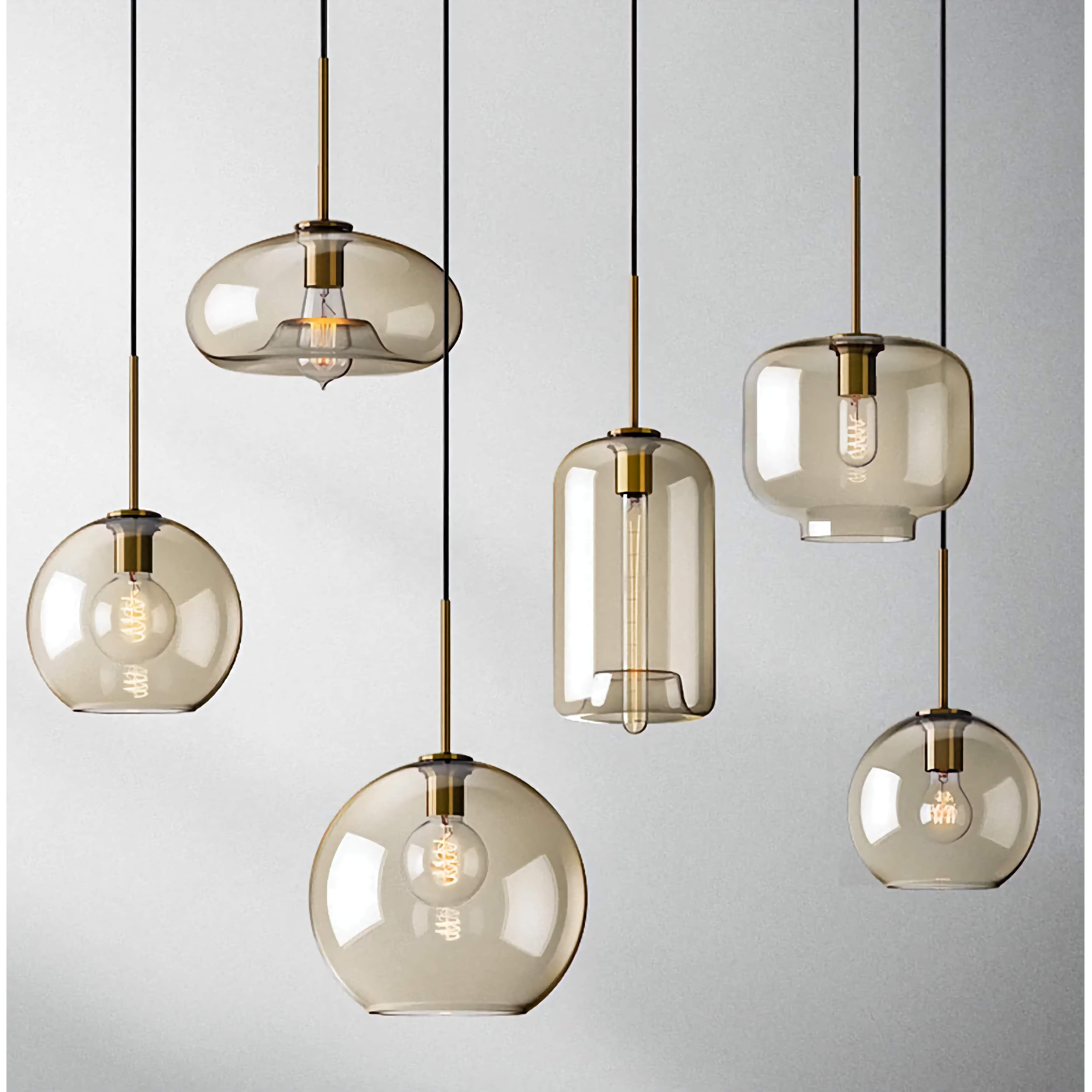 Pendant Light Glass 7.9 in Cognac Copper Dining Room Kitchen Island Hanging Ceiling Fixture Modern Minimalist | Thomler