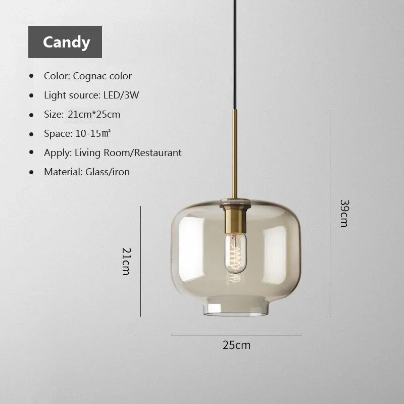 Pendant Light Glass 7.9 in Cognac Copper Dining Room Kitchen Island Hanging Ceiling Fixture Modern Minimalist | Thomler