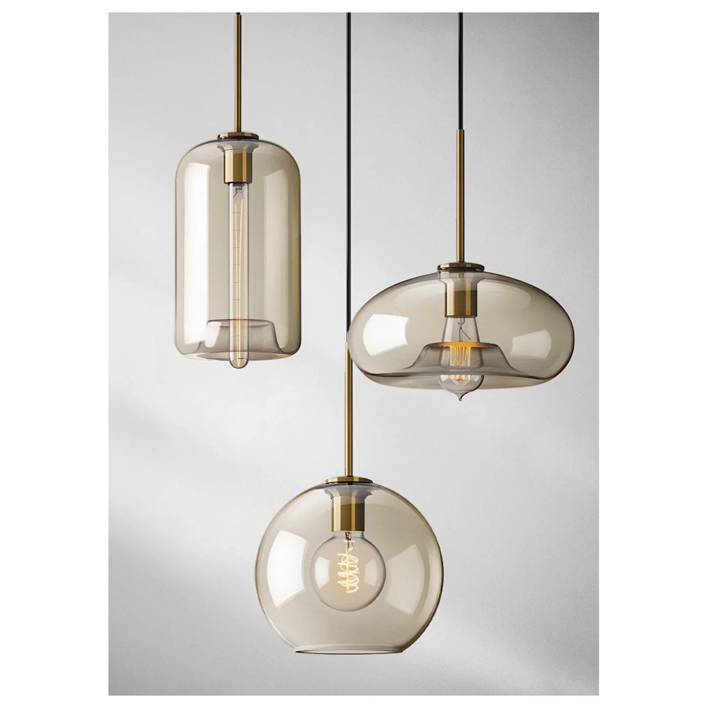 Pendant Light Glass 7.9 in Cognac Copper Dining Room Kitchen Island Hanging Ceiling Fixture Modern Minimalist | Thomler