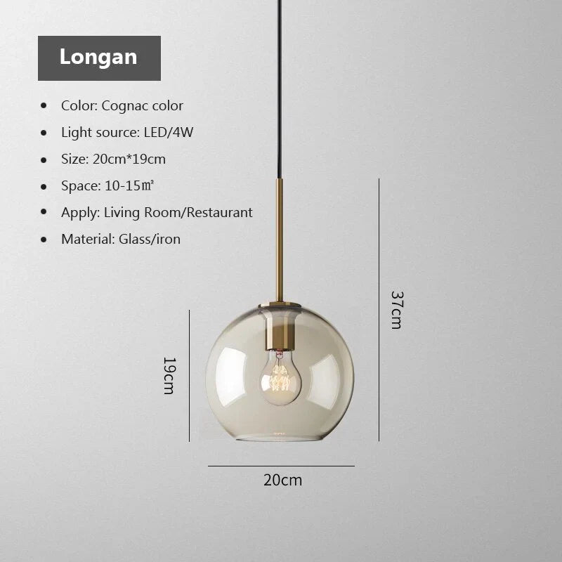 Pendant Light Glass 7.9 in Cognac Copper Dining Room Kitchen Island Hanging Ceiling Fixture Modern Minimalist | Thomler
