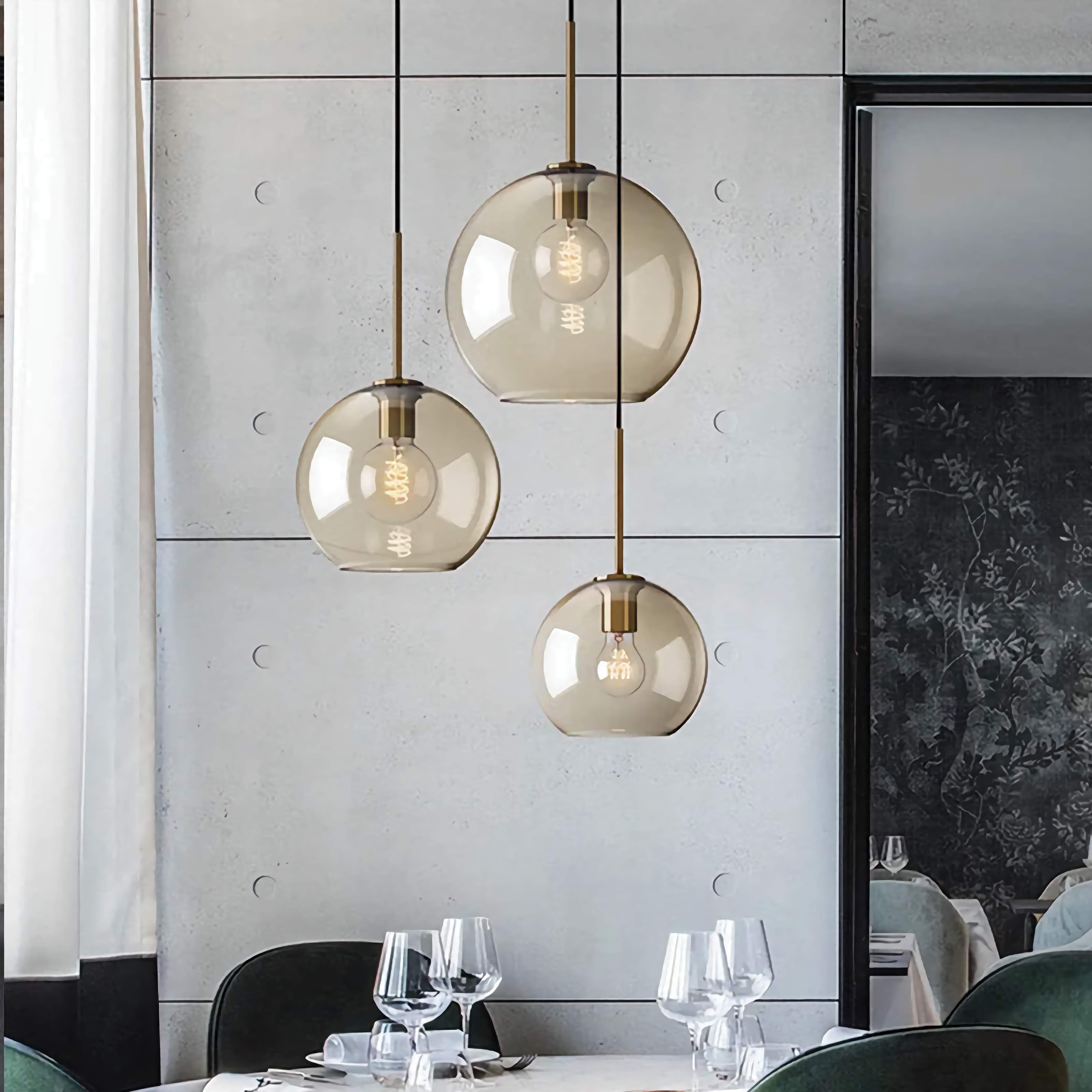 Pendant Light Glass 7.9 in Cognac Copper Dining Room Kitchen Island Hanging Ceiling Fixture Modern Minimalist | Thomler