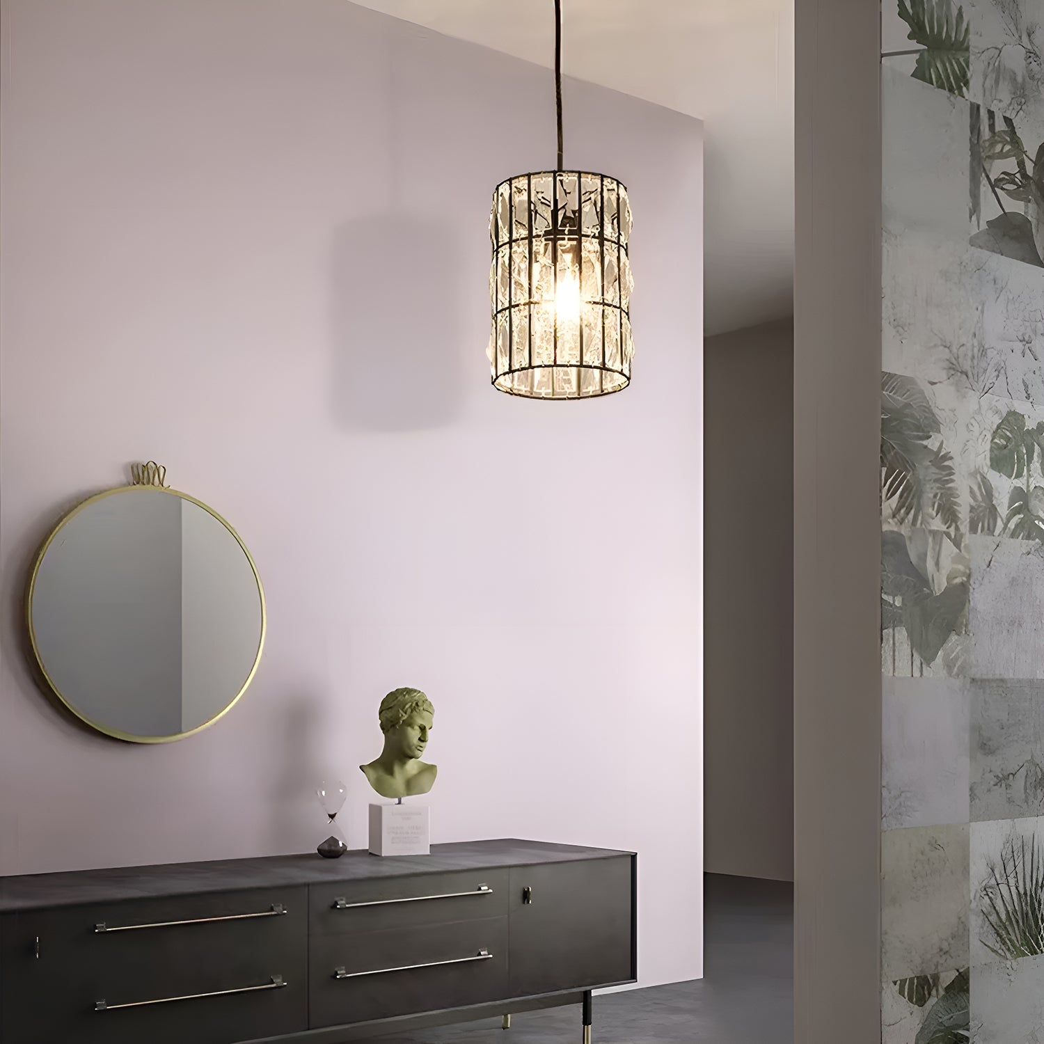 Black Metal Geometric Crystal Pendant Light E12 Candelabra Socket Modern Dining Room Chandelier Adjustable Cord Kitchen Island Bedroom | Thomler