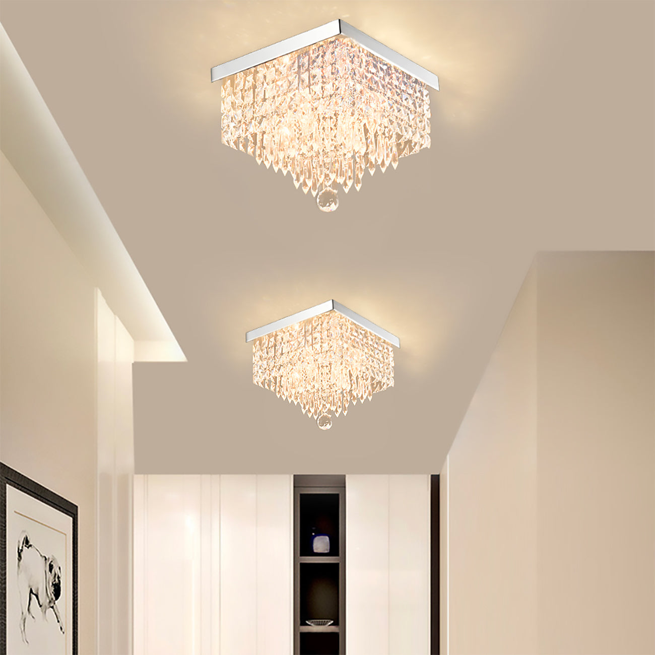 Crystal Flush Mount Ceiling Light 4-Light Chrome Finish for Hallway Bedroom Living Room Dining Room Kitchen Entry Contemporary Lighting | Thomler
