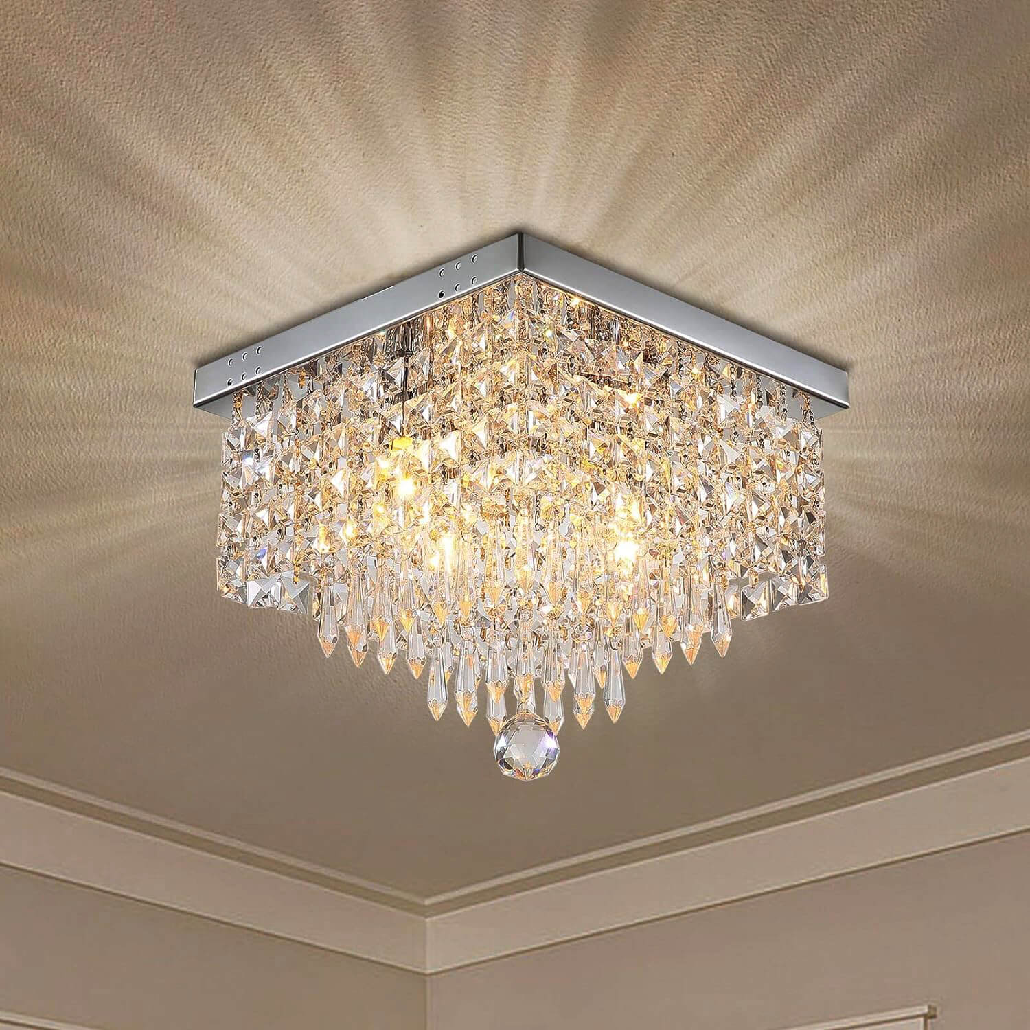 Crystal Flush Mount Ceiling Light 4-Light Chrome Finish for Hallway Bedroom Living Room Dining Room Kitchen Entry Contemporary Lighting | Thomler