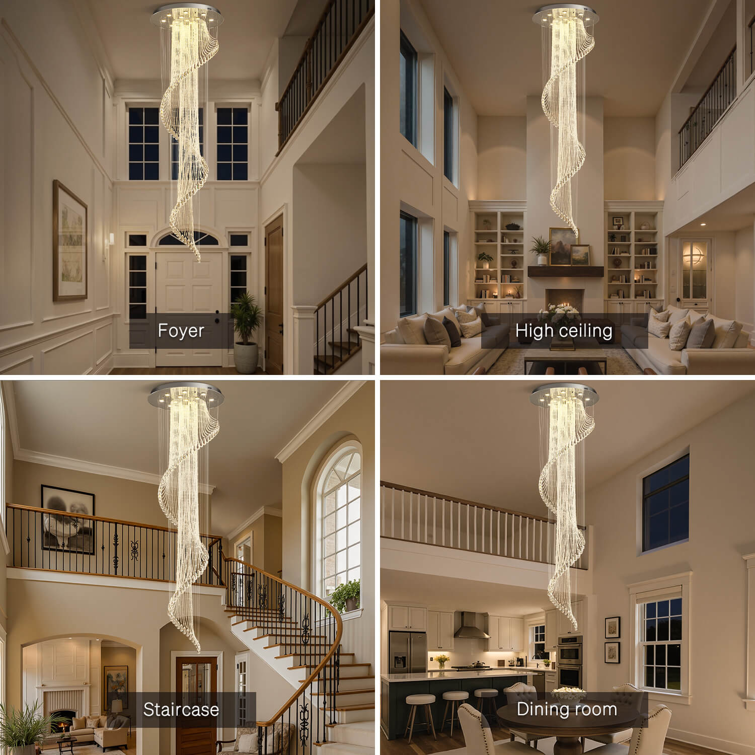Spiral Crystal Raindrop Chandelier Chrome Finish Contemporary Lighting for Staircase Foyer High Ceiling Entryway Multi-Tier LED Fixture | Thomler