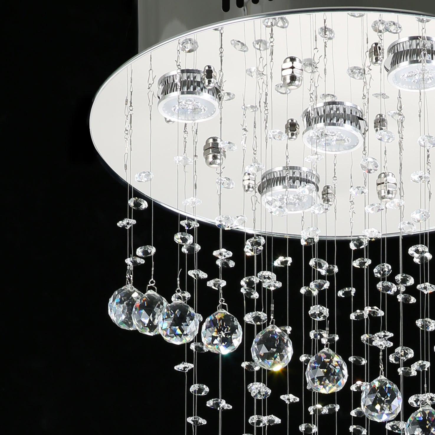 Hanging Raindrop Chandelier with Multi-Tier Clear Faceted Beads & Polished Metal Canopy for Foyer & Stairwell | Thomler