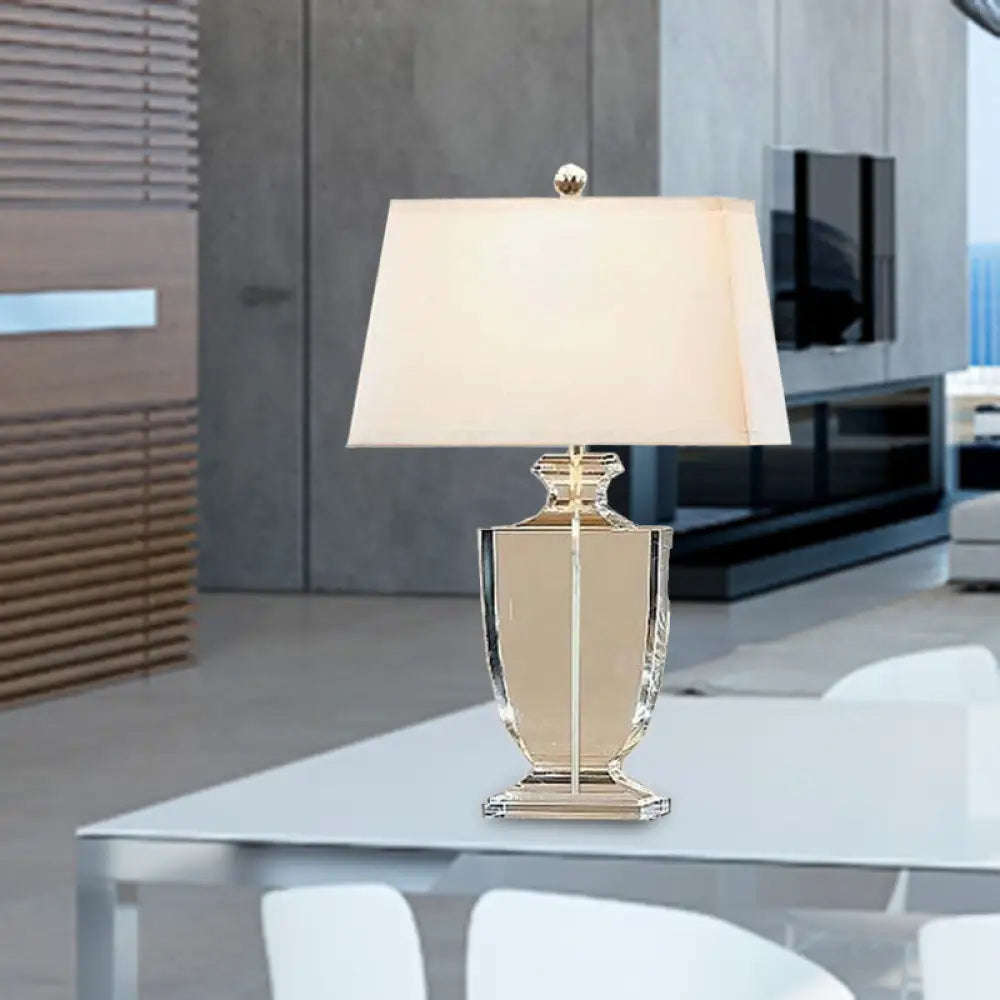 Hand-Cut Crystal Table Lamp with White Drum Shade for Living Room & Bedroom Decor | Urn Design Classic Lighting 16 Inch Wide Bedside Light | Thomler