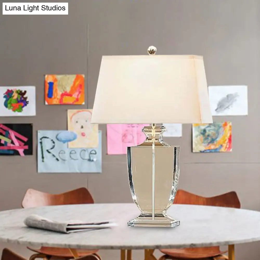 Hand-Cut Crystal Table Lamp with White Drum Shade for Living Room & Bedroom Decor | Urn Design Classic Lighting 16 Inch Wide Bedside Light | Thomler