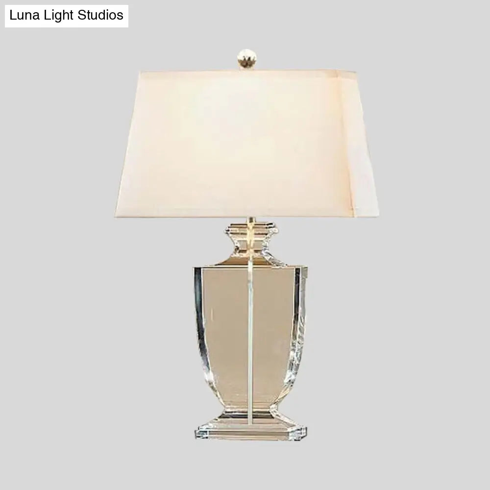 Hand-Cut Crystal Table Lamp with White Drum Shade for Living Room & Bedroom Decor | Urn Design Classic Lighting 16 Inch Wide Bedside Light | Thomler