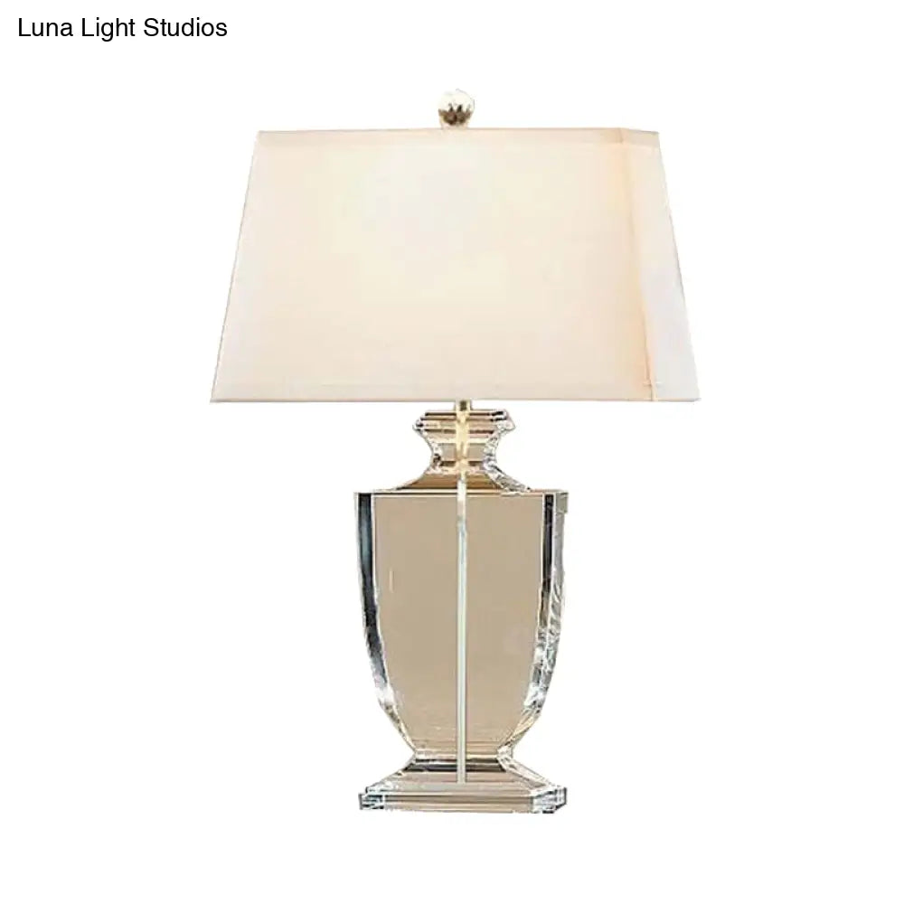 Hand-Cut Crystal Table Lamp with White Drum Shade for Living Room & Bedroom Decor | Urn Design Classic Lighting 16 Inch Wide Bedside Light | Thomler