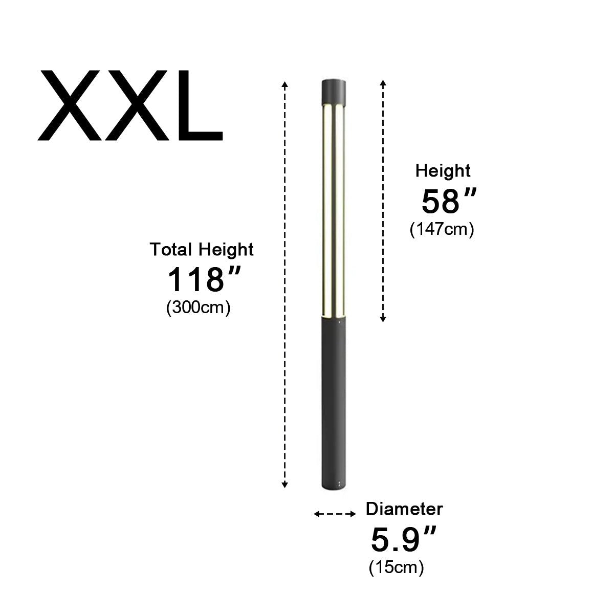 Tall Black Aluminum Bollard Fixture 3000K LED Hardwired for Driveway Lawn Yard Garden Pathway 31-138 Inch | Thomler