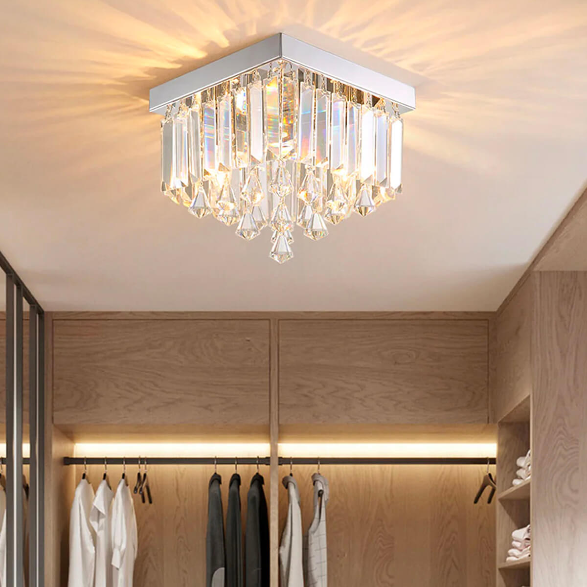 Sparkling Flush-Mount Light Fixture Chrome Finish 2-Bulb Candelabra Base for Dining Room Entryway Kitchen Bedroom Hallway | Thomler