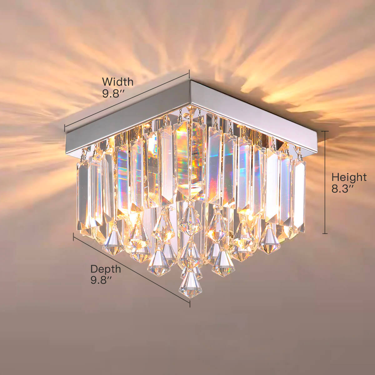 Sparkling Flush-Mount Light Fixture Chrome Finish 2-Bulb Candelabra Base for Dining Room Entryway Kitchen Bedroom Hallway | Thomler