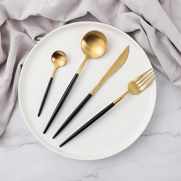 Dinnerware Set Stainless Steel 24-Piece 9 in Sleek Modern Dining Tableware | Thomler