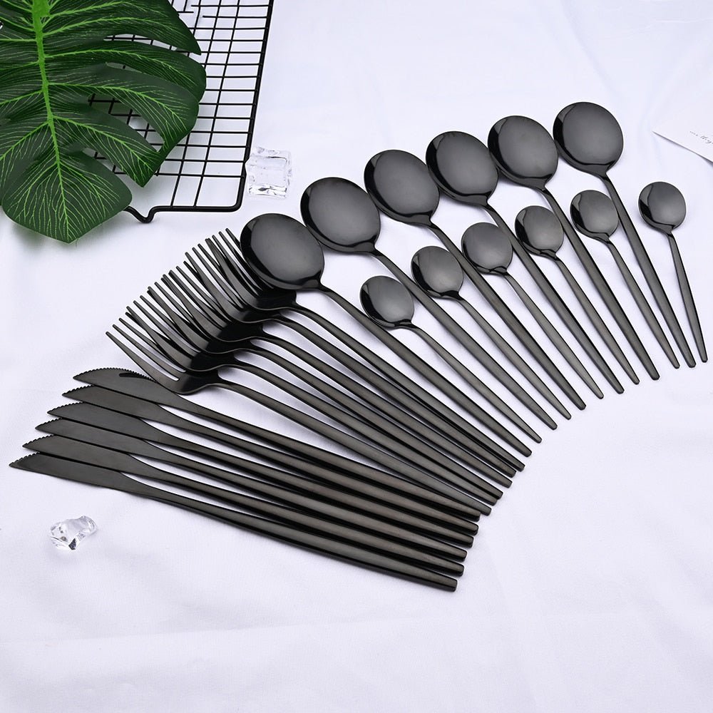 Dinnerware Set Stainless Steel 24-Piece 9 in Sleek Modern Dining Tableware | Thomler