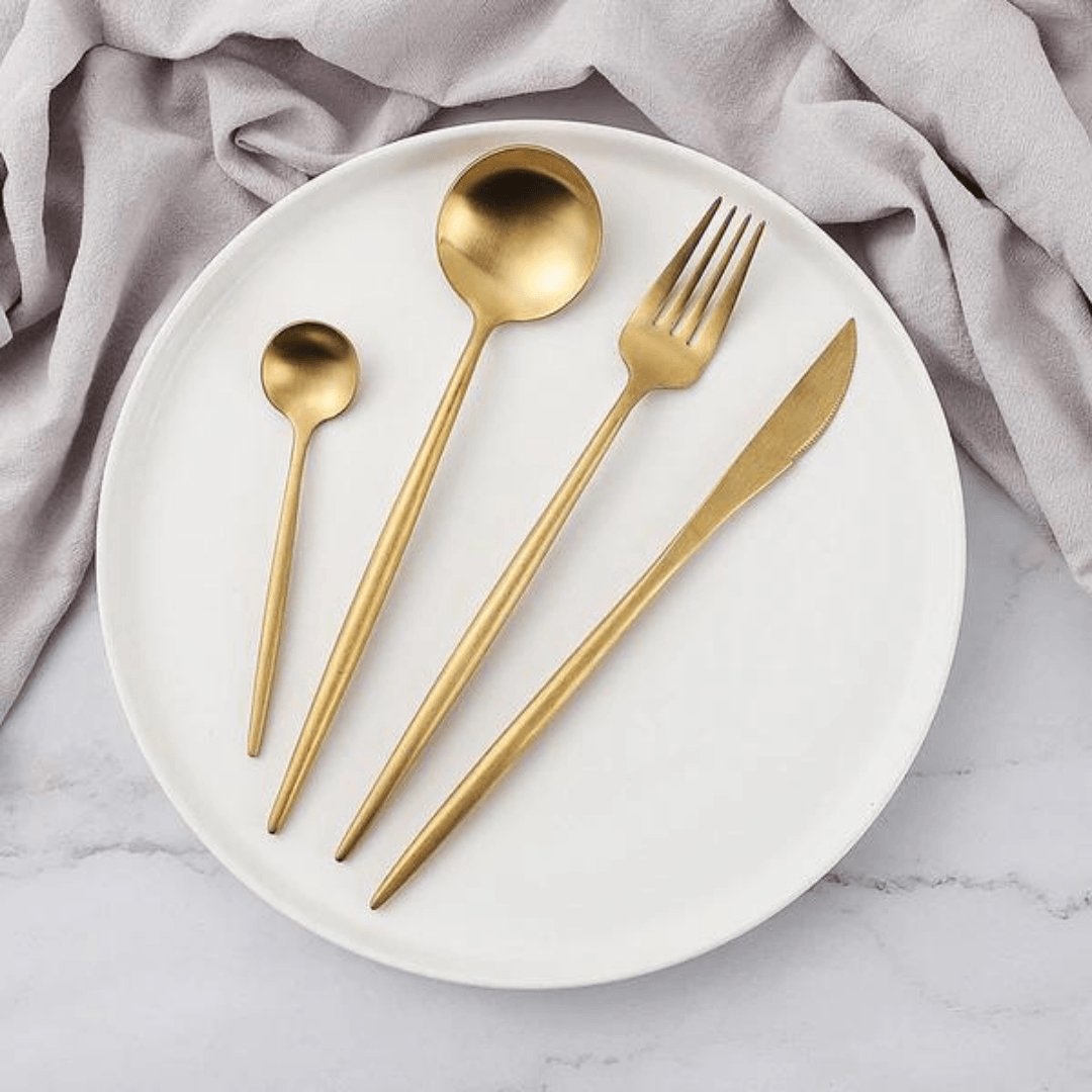 Dinnerware Set Stainless Steel 24-Piece 9 in Sleek Modern Dining Tableware | Thomler