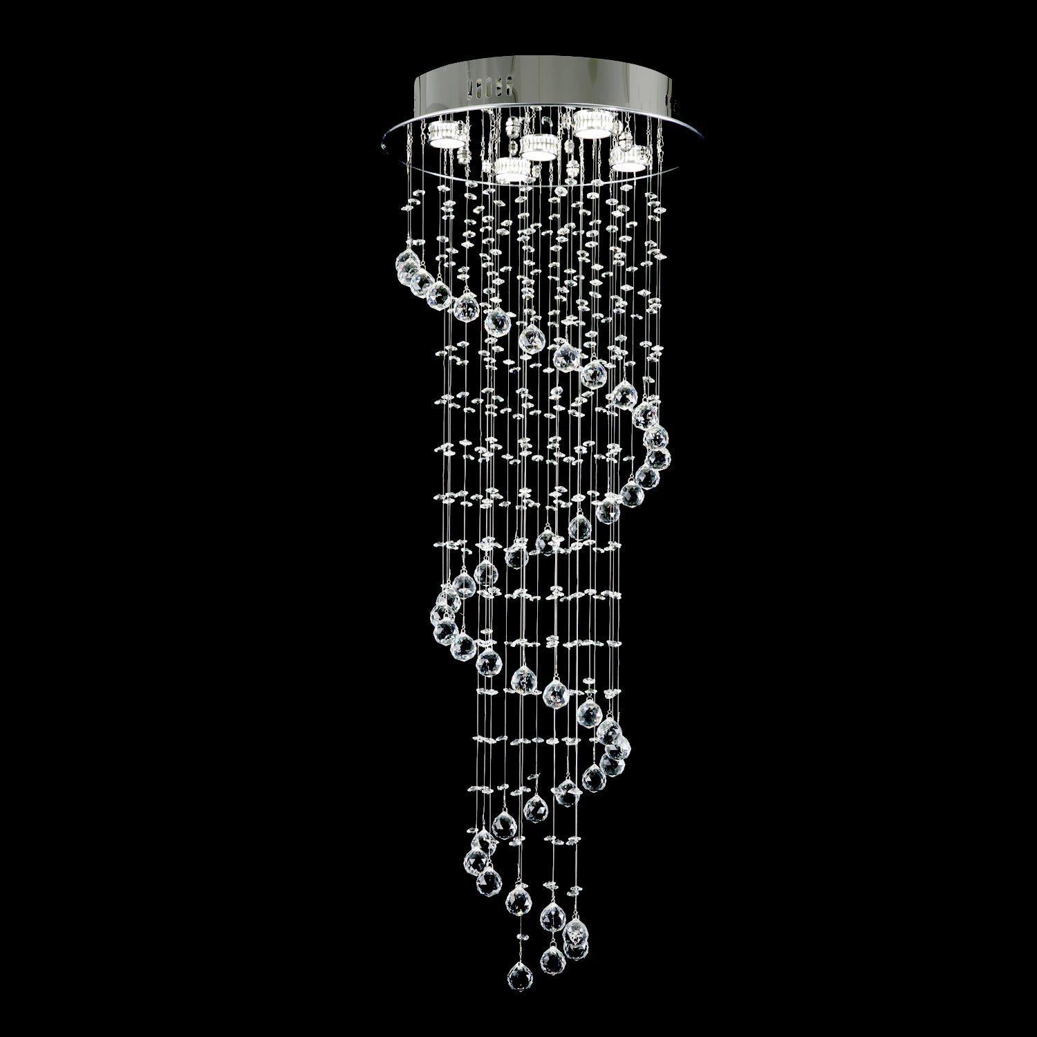 Hanging Raindrop Chandelier with Multi-Tier Clear Faceted Beads & Polished Metal Canopy for Foyer & Stairwell | Thomler