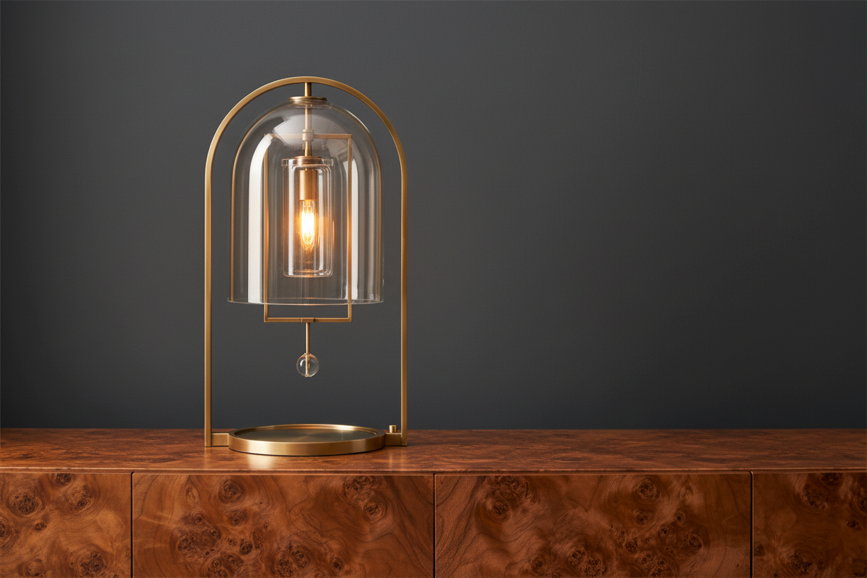 Table Lamp Glass Dome 17.7 in Brass Bedroom Living Room Accent Lighting Modern Arched Decorative Light | Thomler
