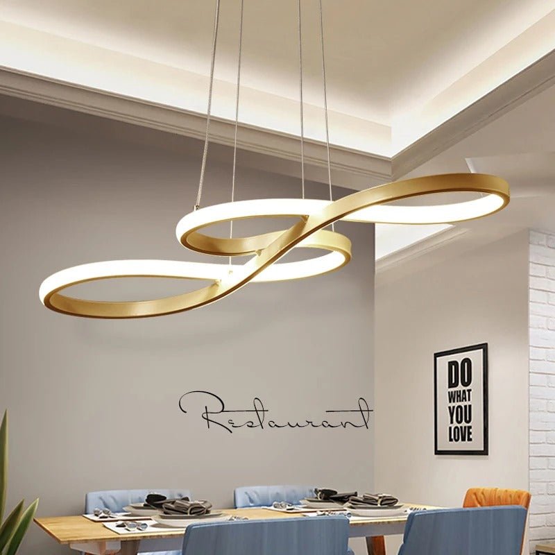 Pendant Light Aluminium LED Rings 95.0 cm Gold Dimmable Dining Room Living Room Hanging Ceiling Lamp Remote Control | Thomler