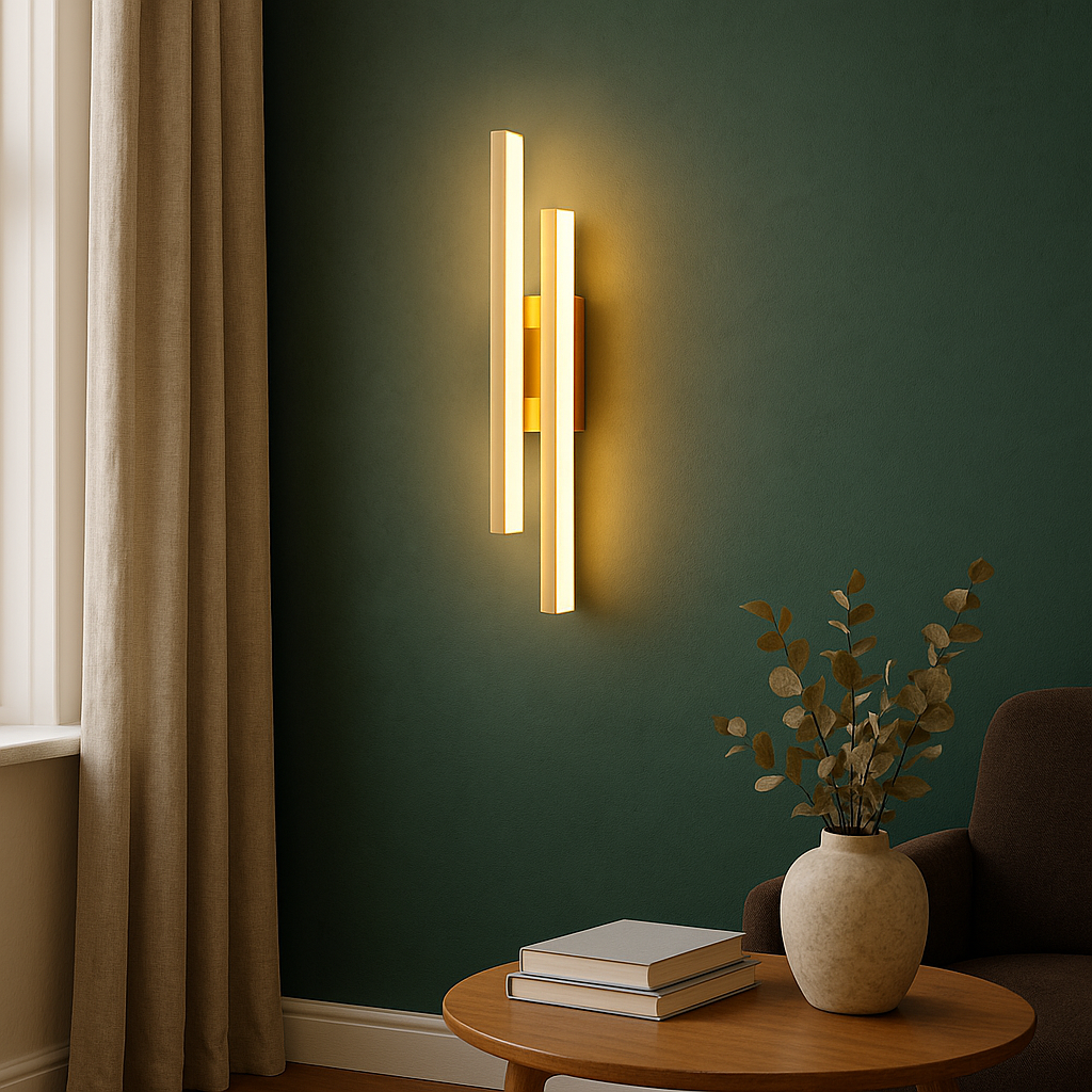 Minimalist LED Wall Sconce – Vertical Linear Light Fixture in Matte Black or Brushed Gold for Bedroom, Living Room & Hallway | Thomler