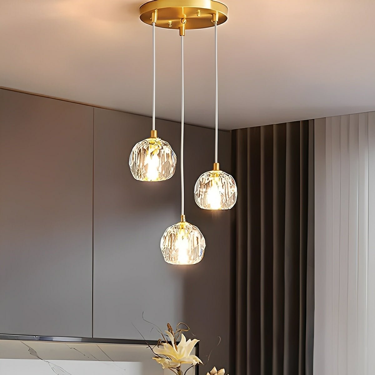 Pendant Light Brass Crystal 5W Adjustable 78 in Gold Living Room Dining Area Ceiling Lamp | Thomler