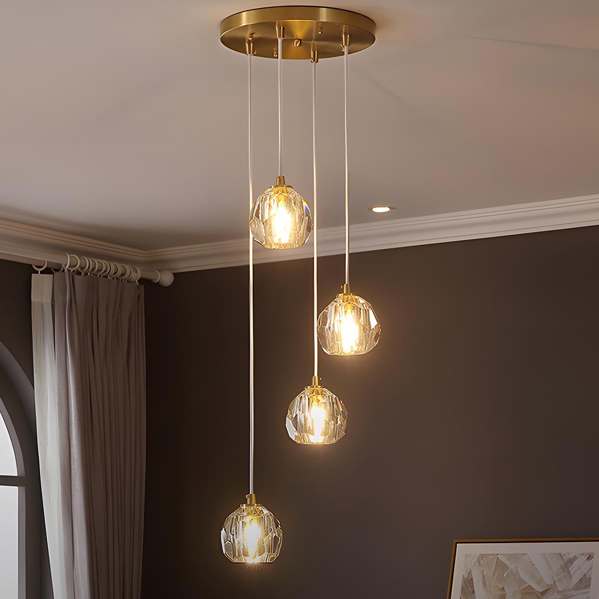 Pendant Light Brass Crystal 5W Adjustable 78 in Gold Living Room Dining Area Ceiling Lamp | Thomler