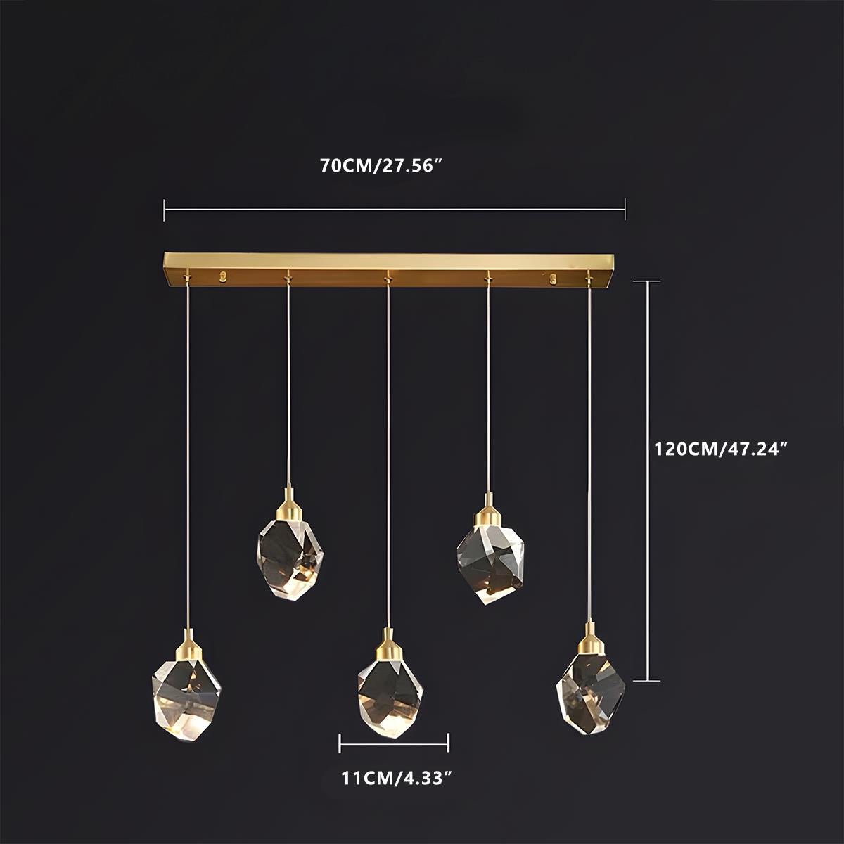 Pendant Light Brass Crystal 5W Adjustable 78 in Gold Living Room Dining Area Ceiling Lamp | Thomler