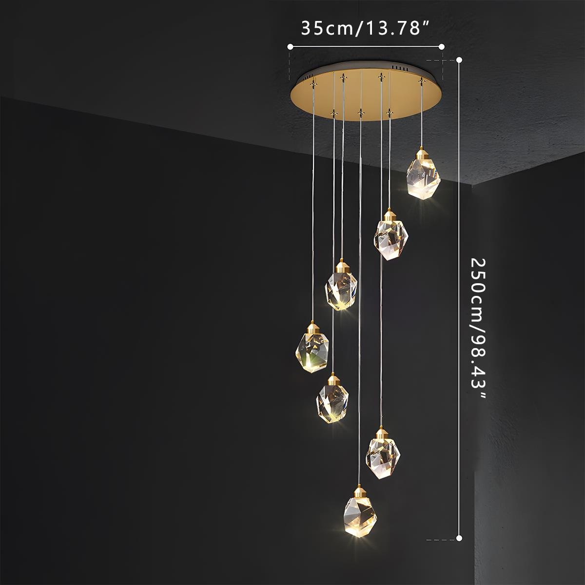 Pendant Light Brass Crystal 5W Adjustable 78 in Gold Living Room Dining Area Ceiling Lamp | Thomler