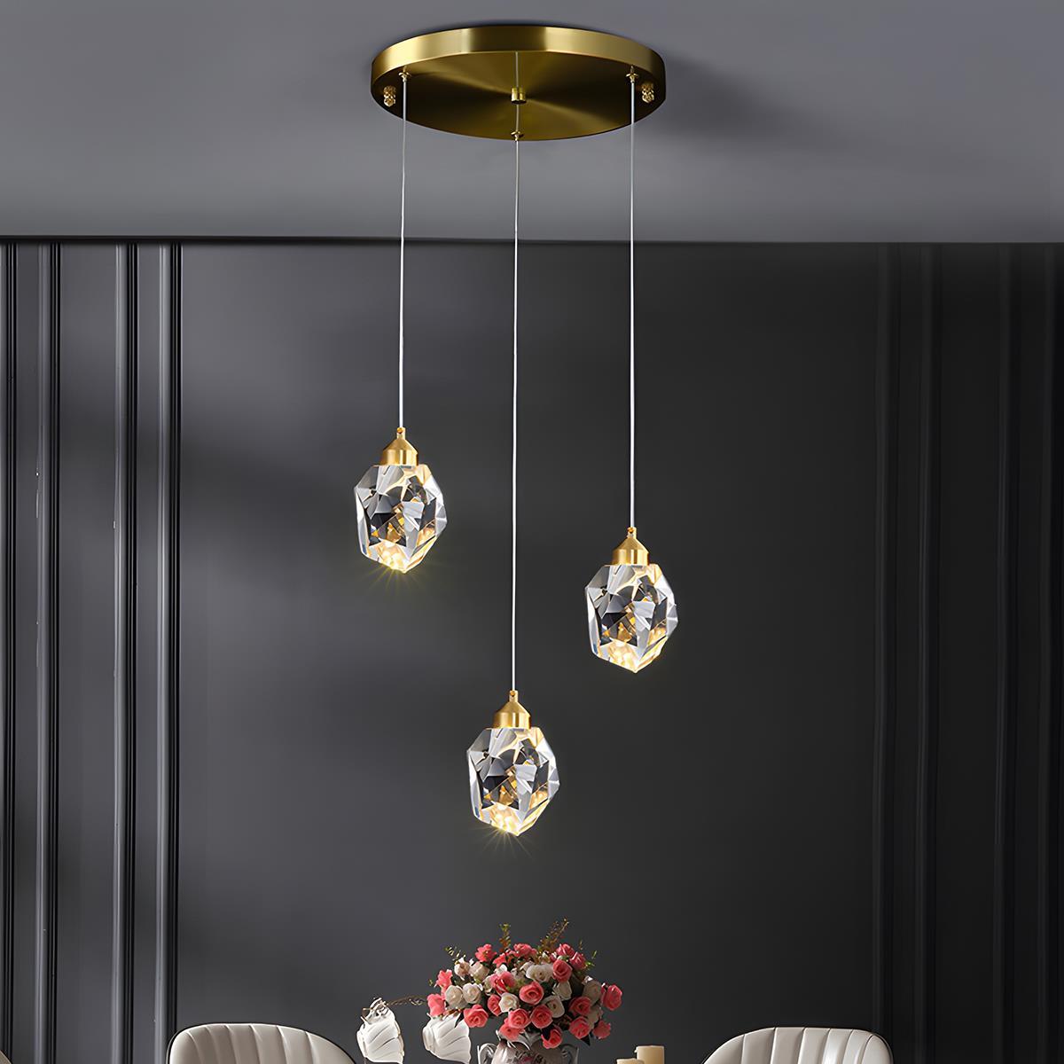 Pendant Light Brass Crystal 5W Adjustable 78 in Gold Living Room Dining Area Ceiling Lamp | Thomler