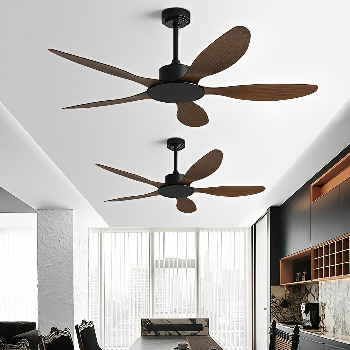 DC Motor Ceiling Fan 5-Blade Reversible with Remote & Wall Switch 6-Speed Quiet Low-Profile Design for Living Room Bedroom Dining Room | Thomler