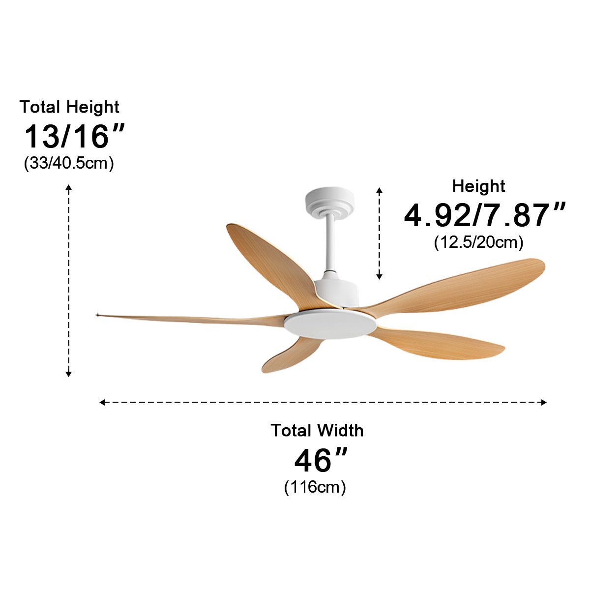 DC Motor Ceiling Fan 5-Blade Reversible with Remote & Wall Switch 6-Speed Quiet Low-Profile Design for Living Room Bedroom Dining Room | Thomler